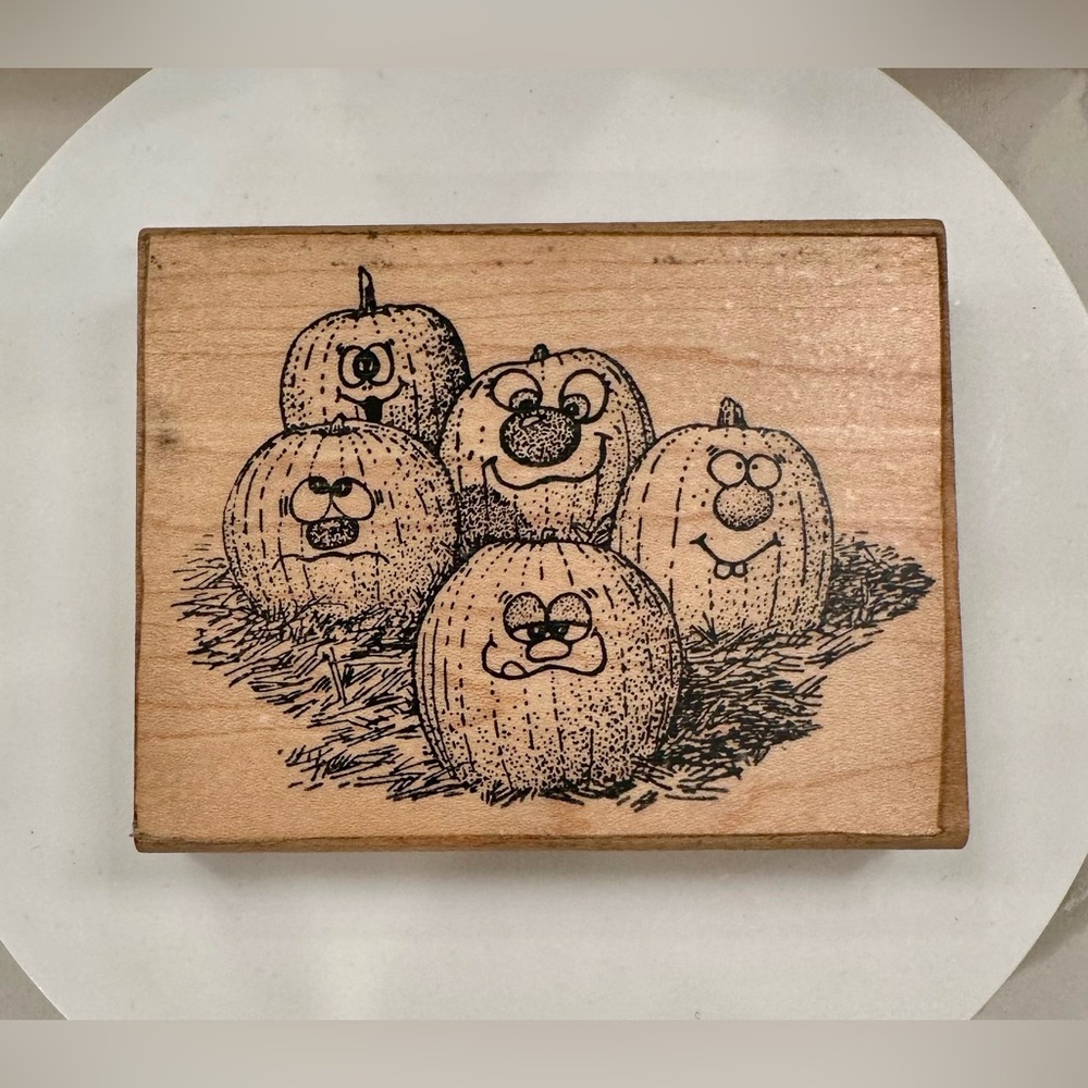 Retro Funny Pumpkins Med-Large Wood/Rubber Stamp - by Love You to Bits - VGUC